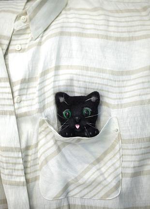 Брошь из шерсти черный кот