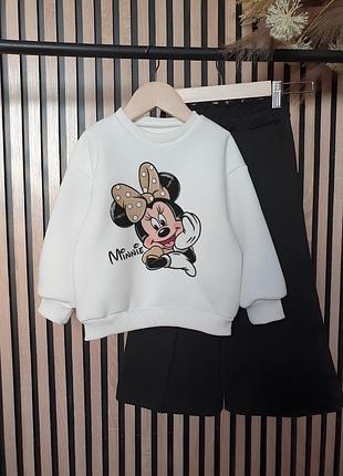 Дитячий костюм для дівчинки палацо худі світшот міккі з капюшоном утеплений на флісі зима весна осінь