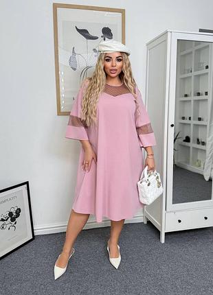 Платье миди свободного фасона со вставками из сека с рукавами 3/4