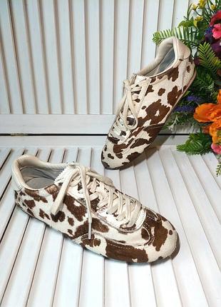 Кросівки кеди шкіряні з бичої шкіри з анімалістичним візерунком хутро поні zara