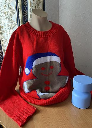 Червоний новорічний різдвяний сведр светр свитер пряник