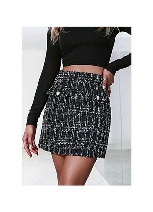 Стильная модная актуальная твидовая юбка