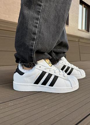 Білі зимові кеди superstar white fur