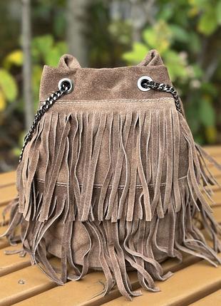Замшева сумка з бахромою naima, італія, колір капучино