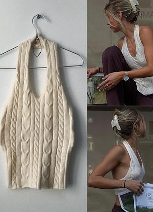 🔥 sale 🔥 вязаный топ халтер с косами 4th & reckless кремовый белый бежевый айвори топ с бретелью вокруг шеи через шею косы вязка halter размер м