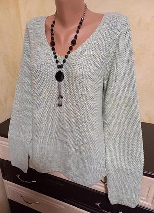 Свитер 100% cotton montego красивый меланжевый цвет светло-зеленый m-l