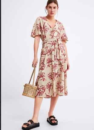 Льняное миди платье рубашка zara