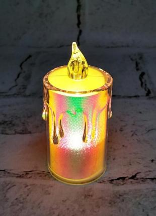 Свеча led светодиодная электронная 6х3,7 см перламутр