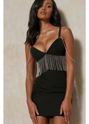 Сукня міні чорна вечірня з камінчиками стразами срібло міні