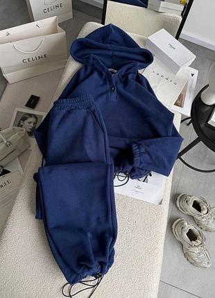 Жіночий теплий флісовий повсякденний спортивний костюм двійка худі з капюшоном і штани палаццо на затяжках, штани джогери