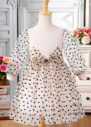 Сукня 121, р.4,5,6,7, трикотаж+фатин, молочний