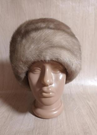 Шапка голубая норка винтаж ссср