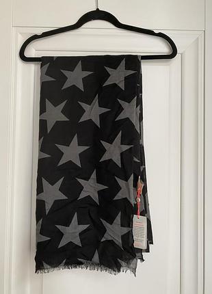 Большой шарф в звездах из шелка и шерсти