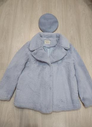 Шубка искусственная нежного голубого цвета george,42 размер, с карманами по бокам, застежка на кнопках