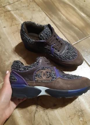 Брендовие твидовые кроссовки chanel брендові