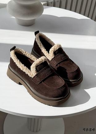 Лоферы женские bang шоколад, натуральная замша зима