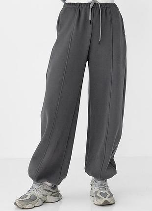 Теплі спортивні штани палаццо з подвійним поясом