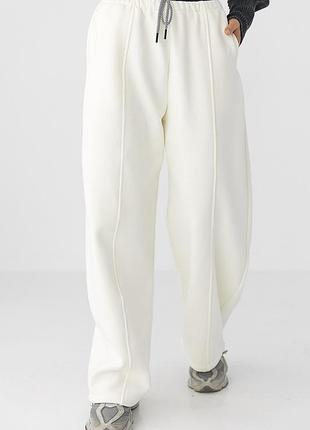 Теплі спортивні штани палаццо з подвійним поясом