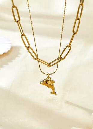 Набор 2 цепочки с дельфином нержавеющая сталь