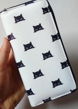 Новий крутий довгий великий гаманець на блискавці з котами котиками котом