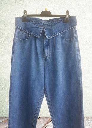 Джинсы момы с высокой посадкой джинсы с отворотом на поясе
