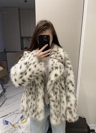 Еко шубка з утепленням принт рись під рись