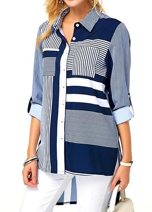 Суперэффектная 
трендовая стильная полупрозрачная блуза / туника /блузон с модным ярким принтом в полоски большой размер, батал.