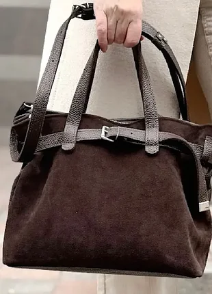 Сумка женская "хлоя" натуральная кожа, коричневый (шоколад) флотар/замша