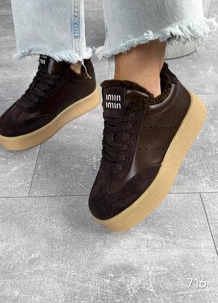 Кеды женские утепленные натуральная замша / кожа