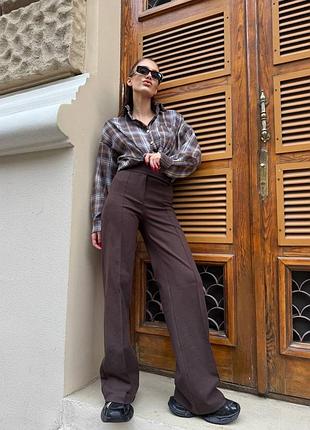 Жіночі теплі вовняні шерстяні брюки, осінні штани на високій посадці на ґудзиках зі швом вздовж