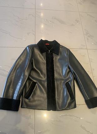 Дублянка жіноча чорна пряма  штучне хутро і штучна шкіра