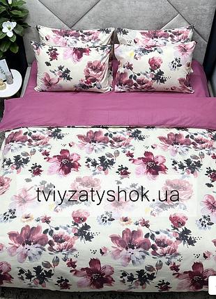 Постельное белье комбинированное с цветочным принтом 100% хлопок