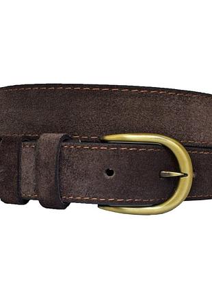 Ремінь коричневий жіночий із натуральної замші із золотою пряжкою під джинси