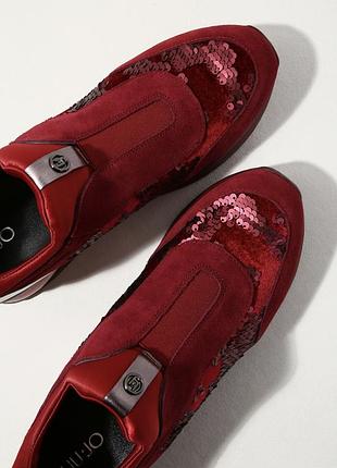Шикарные кроссовки бордо кожа пайетки liu jo