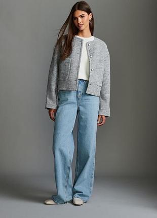 Сірий текстурований піджак next з букле та вовною