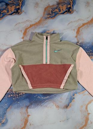 Флисовая кофта nike fleece теплая женская укороченная свитшот sherpa