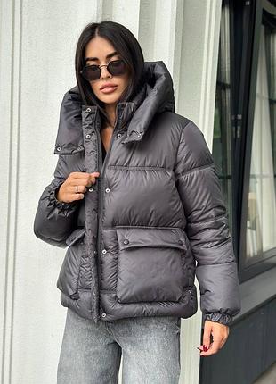 Коротка куртка пуховик зима з капюшоном