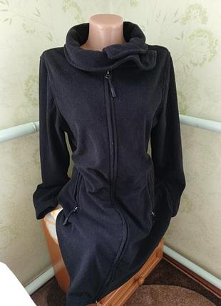 Флисовое пальто черное женское стильное молодежное, кардиган