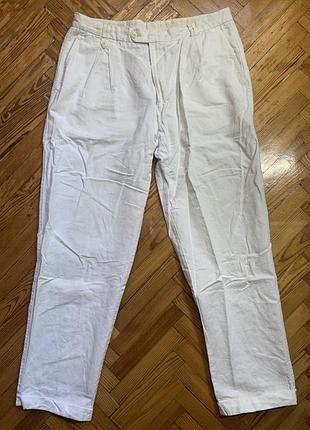 Брюки брюки льняные белые мужские типа hugo boss винтажные xl-l белые