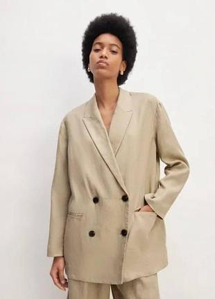 Жіночий двобортний піджак жакет від бренду vicolo беж оверсайз вільний натуральна тканина