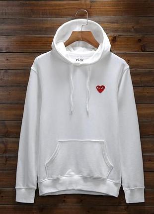Кофта play comme des garcons белая худи с сердцем