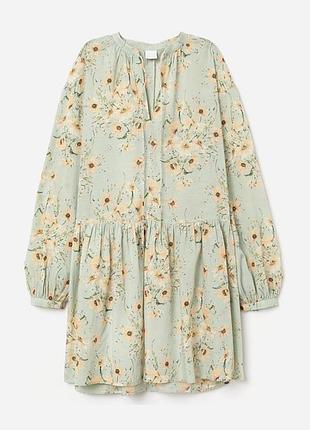 Платье салатовое цветочный принт свободного кроя короткая