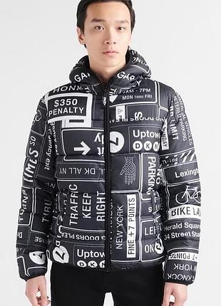 Фiрмовий лёгкий трендовий пуховик з принтом dkny