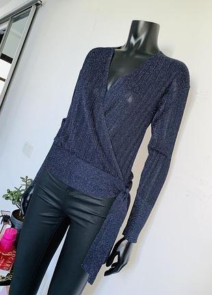 Блестящий женский топ next тёмно-синий, размер 34 (uk 6), с длинным рукавом