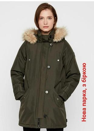 Новая с биркой зимняя женская парка, куртка с капюшоном, хаки, зеленая, утепленная, с кошенями