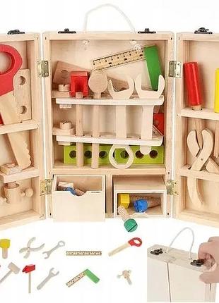 Дерев'яний набір інструментів kruzzel для дітей - ящик та аксесуари для маленького майстра diy (22697)