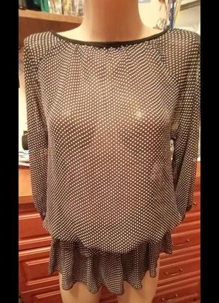 Утонченная шифоновая блуза в горошек с полуоткрытой спиной и двухярусной баской 46-48р3 фото