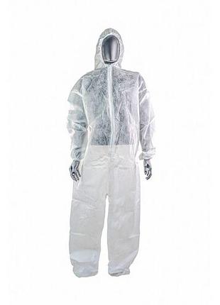 Білий комбінезон з капюшоном на блискавці, матеріал спандбонд. 16-733wt
