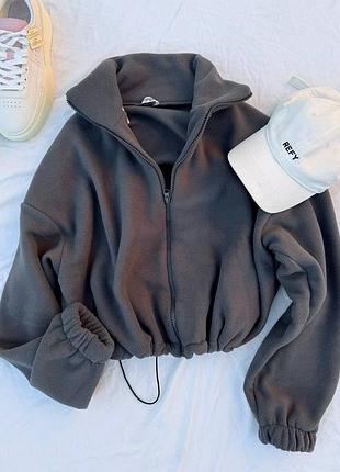 Эффектная флисовый свитшот бомбер с затяжками кулиской