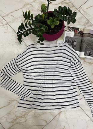 Стильний жіночий лонгслів тільняшка з 100%-го льону вільного крою